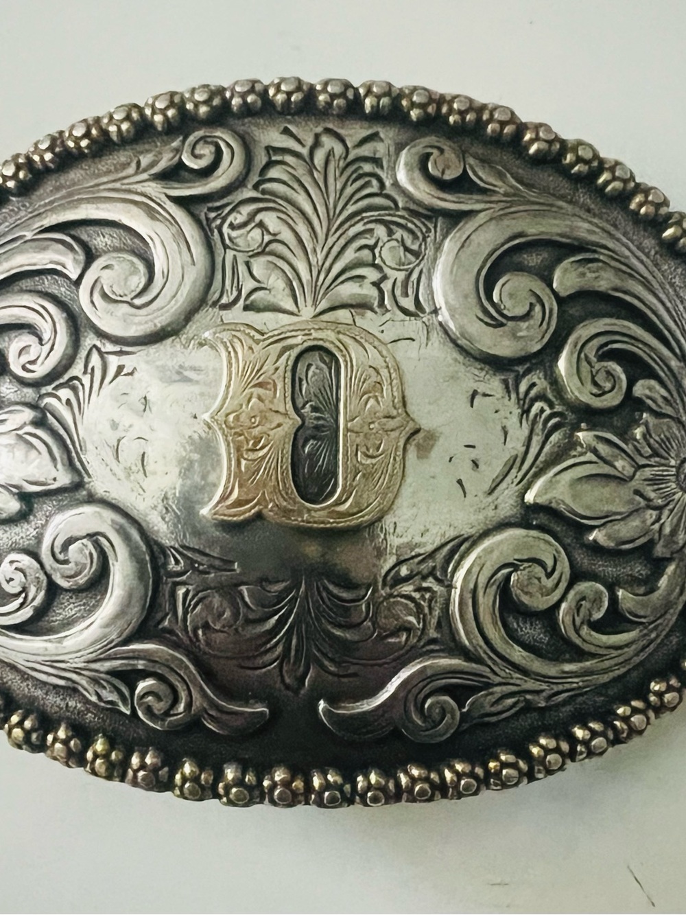 Nocona Silver and Gold Floral Engraved Belt Buckle